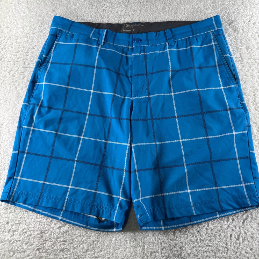 Nike Dri-Fit Golf Tour Performance Dri Fit Blue Plaid Shorts Mens 35x9"